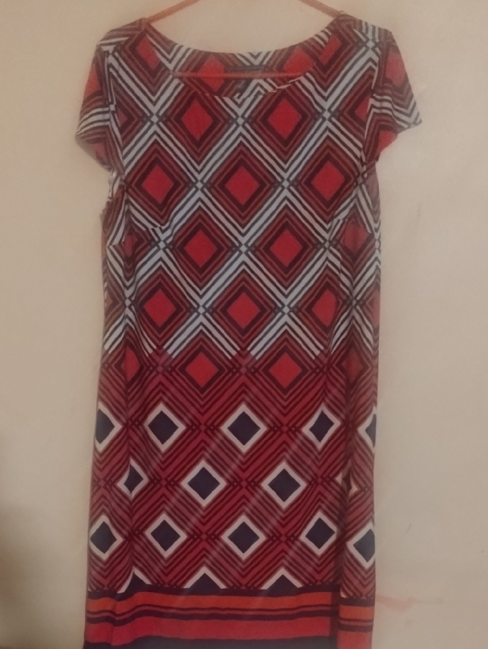Geometric Red and Navy Shift Dress